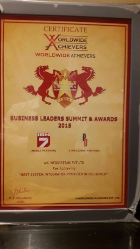Best System Integrator Provider in Delhi NCR in Business Leaders Summit and Awards in 2015 